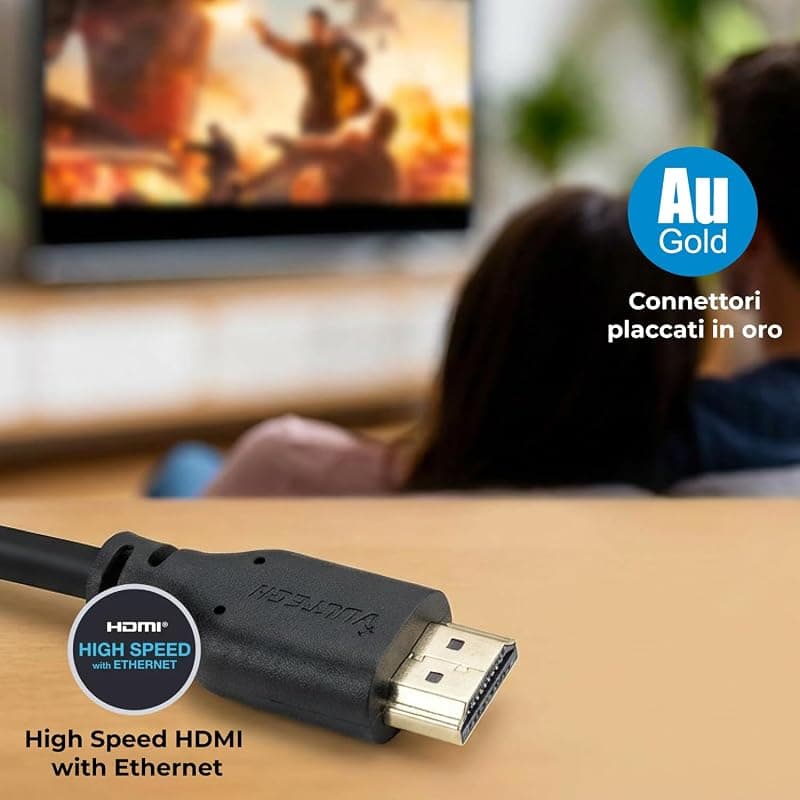 VulTech AA14301, Cavo HDMI 1.4 da 1 Metro, Alta Velocità con Ethernet, Supporta 3D e Full HD 1080p, Compatibile con TV, Monitor, Blu Ray, PS4, PS5, Xbox, Decoder e Console — miniatura 2