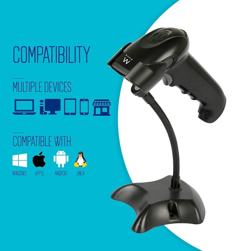Ewent EW3431 Lettore Barcode 1D e 2D Wireless,Lettore di Codici a Barre Senza Fili USB Cablato,Wireless Barcode Scanner Codici a Barre Digitali/Stampati,Funziona con — miniatura 2
