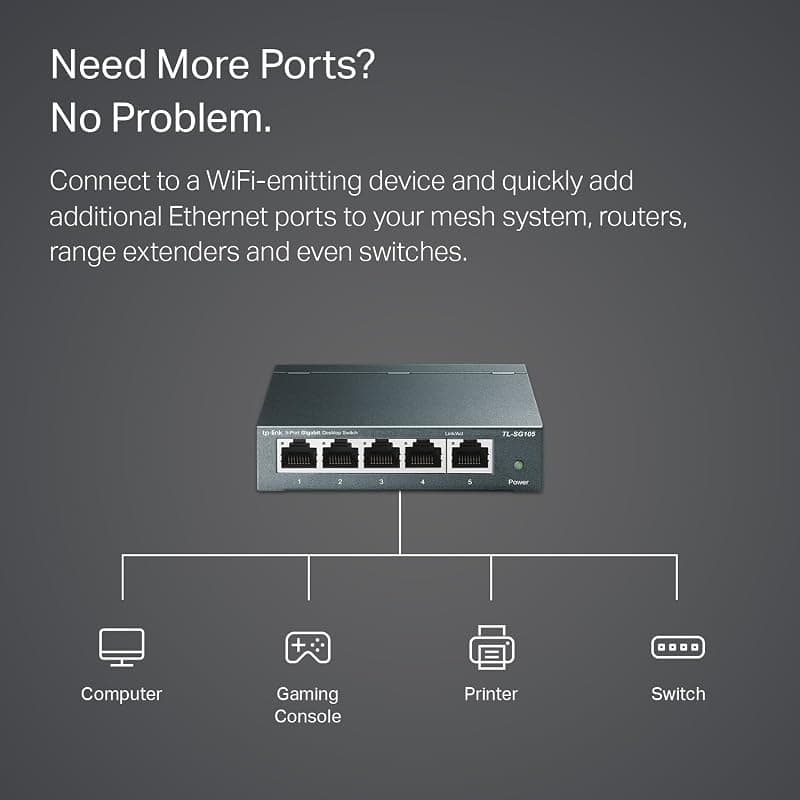 TP-Link TL-SG105 Switch 5 Porte Gigabit, 10/100/1000 Mbps, Plug & Play — miniatura 4