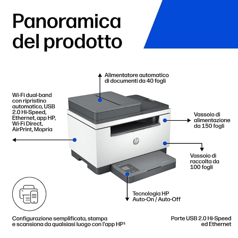 HP LaserJet M234sdw 6GX01F, Stampante Multifunzione A4, Stampa Fronte e Retro Automatica in Bianco e Nero, 29 ppm, WiFi, Ethernet, USB, ADF, Smart, No Fax, Schermo LCD a icone — miniatura 3