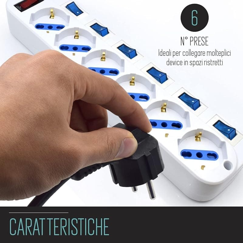 Ewent Multipresa a 6 Prese con Interruttori Individuali EW3932 — miniatura 4