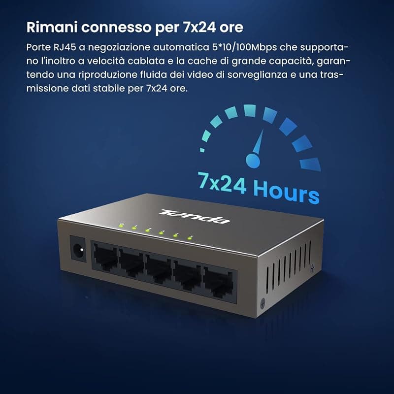 Tenda Switch TEF1005D Fast Ethernet 5 Porte 10/100Mbps con i Fori per Appendere a Parete, Plug And Play, Struttura in Acciaio, Protezione dai Fulmini, Grigio — miniatura 4