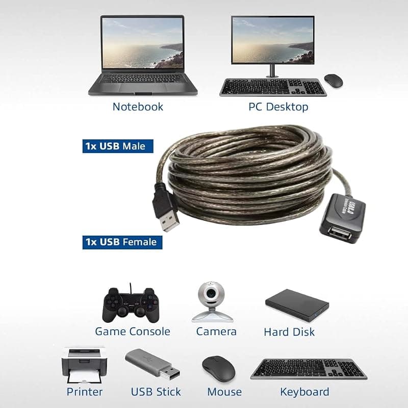 Ewent Cavo Amplificatore USB 5MT A/M A/F USB 2.0 EW1013 — miniatura 3
