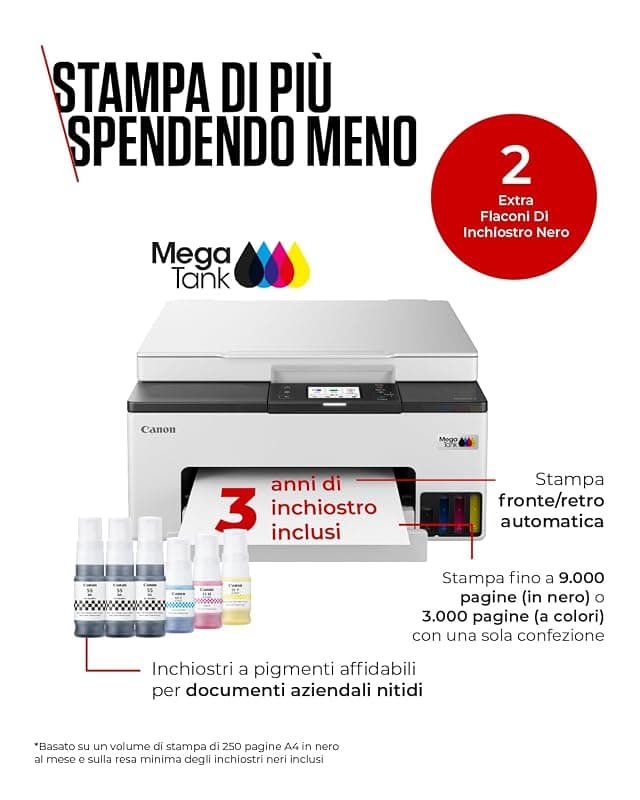 Canon Stampante WiFi per Casa e Ufficio MAXIFY GX1050 - Stampante Multifunzione MegaTank con Scanner e Fotocopiatrice per Casa | Connettività WiFi, Ethernet e USB | Include 6 — miniatura 2