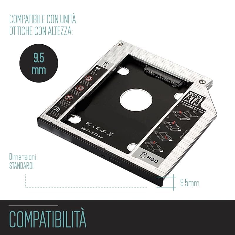 Ewent Caddy HDD/SSD SATA-III per Drive CD/DVD 9,5 MM EW7003 — miniatura 2