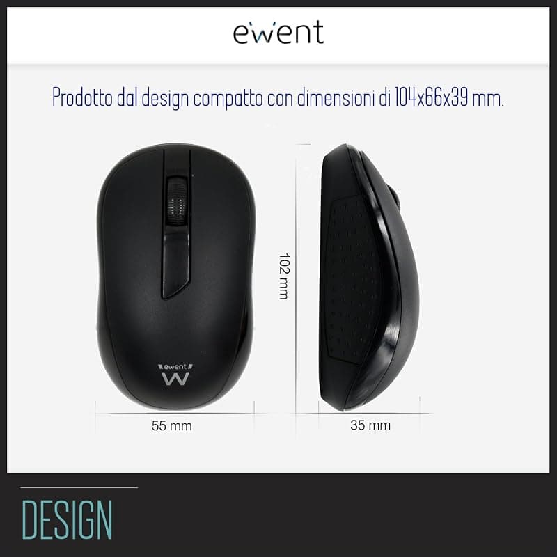 Ewent Mouse Ottico Wireless 1000DPI Nero EW3223 — miniatura 4