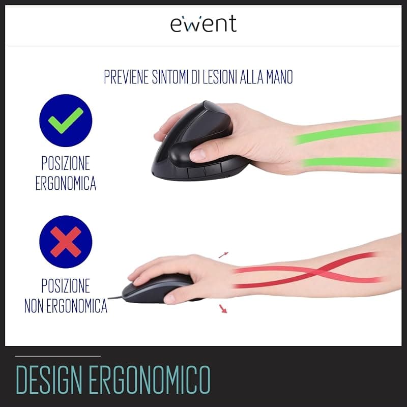 Ewent Mouse Ergonomico Contro Tunnel Carpale con Impugnatura Verticale 100DPI USB EW3156 — miniatura 4