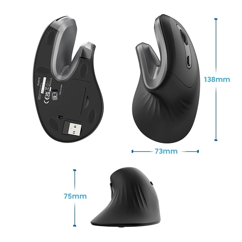 Ewent Mouse wireless ergonomico, EW3154, mouse ottico con 6 tasti e interruttore On/Off, 3 DPI regolabili, ricevitore USB, mouse per PC, laptop, iPad, Windows, Android, Mac. — miniatura 8