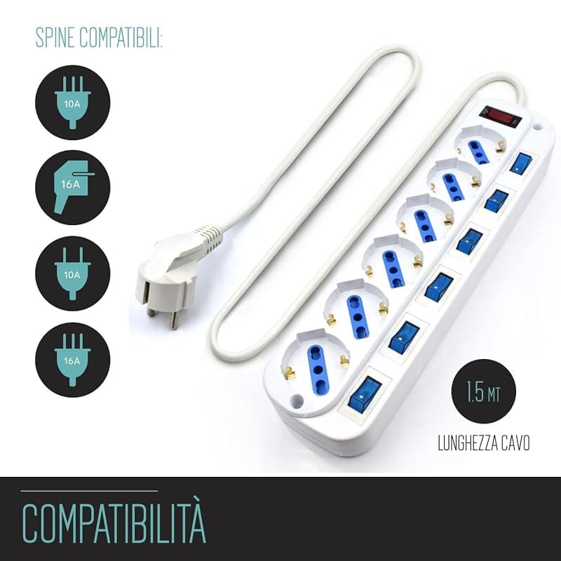 Ewent Multipresa a 6 Prese con Interruttori Individuali EW3932 — miniatura 2