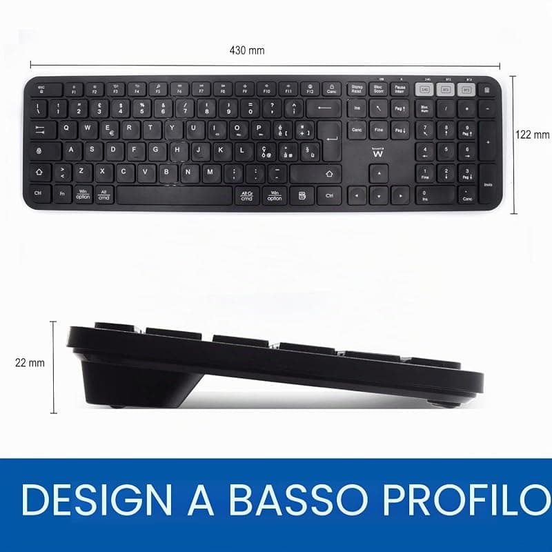 Ewent EW3275 - Tastiera Wireless Multiconnessione, Tastiera senza fili per Windows, Mac OSx, iOS e Android, Durata della Batteria Molto Lunga, con Layout ITALIANO QWERTY — miniatura 6