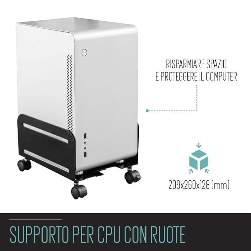 Ewent EW1291 Supporto PC Desktop in Acciaio con 4 Ruote, Larghezza Regolabile 10,9–20,9 cm, 2 Ruote Bloccabili, Portata 10 kg, Nero — miniatura 2