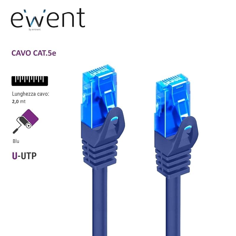 Ewent EW-5U-020B EW-5U-020 - Cavo di Rete, Patch CAT 5e U/UTP, AWG 26/7, 2 Connettori RJ78, Blu, 2 m, 1 Pezzo — miniatura 2