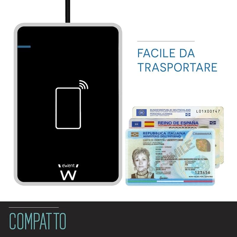 Ewent EW1053 Lettore RFID e NFC per Carta d'identità Elettronica CIE 3.0 per accedere a ANPR, INPS, INAIL, Agenzia Entrate e siti della P.A. - Colore Nero — miniatura 5