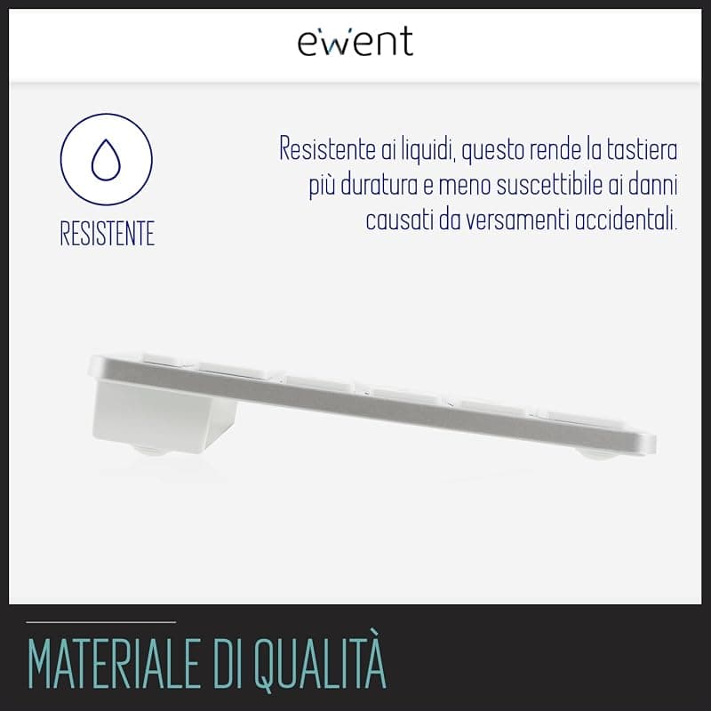 Ewent Ew3160 Tastiera Bluetooth 3 Keyboard Wireless Italiana Compatibile con Dispositivi iOS Come iPad, iPhone, Mac, Dispositivi Android e Windows Pc, Colore Argento/Bianca — miniatura 3