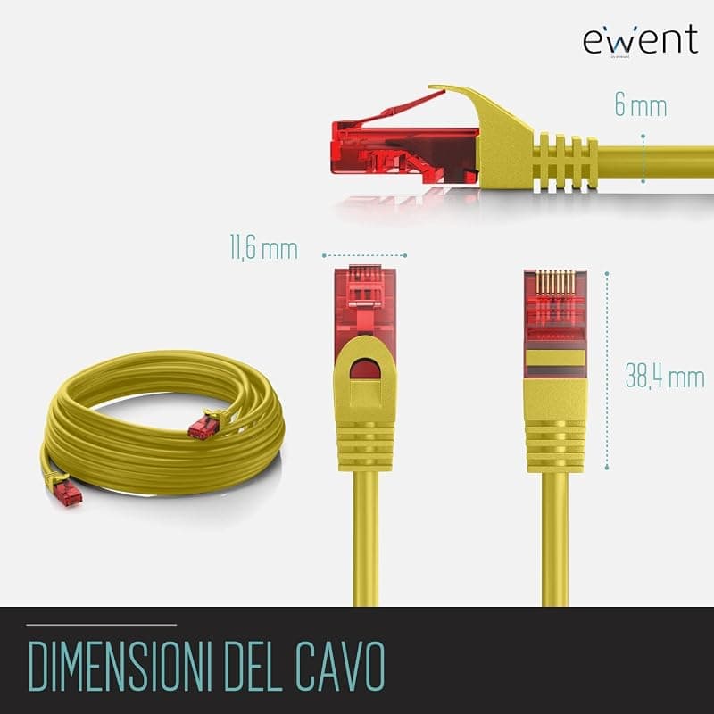 Ewent Cavo di Rete Patch Cat 6 U/UTP, AWG 24/7, 2 Connettori RJ45, 2m, GIALLO (IM1017) — miniatura 3