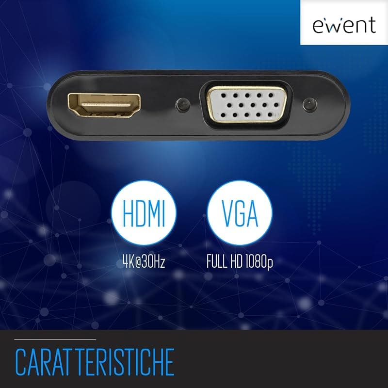 Ewent Adattatore Displayport DP a Doppio Monitor HDMI 4K & VGA F EC1457 — miniatura 3
