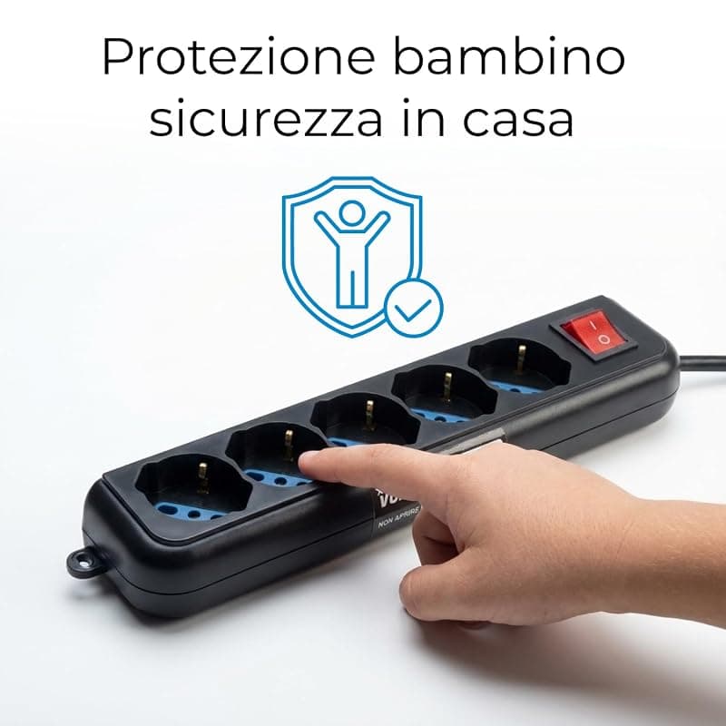 VulTech MU-UPS01 Multipresa per UPS IEC14 a 5 Posti Prese Italiane 10/16A e Schuko/Tedesche, Tasto On/Off, Ignifuga, Cavo da 1,5 m, 2500W, Nero — miniatura 6