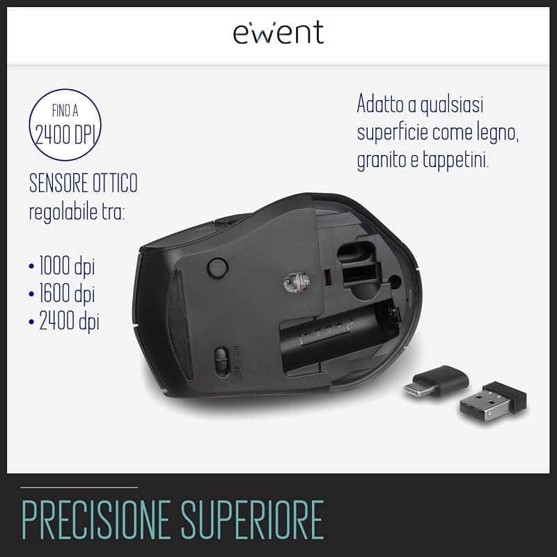 Ewent Mouse Ottico Wireless 2400DPI Doppio Ricevitore EW3245 — miniatura 2