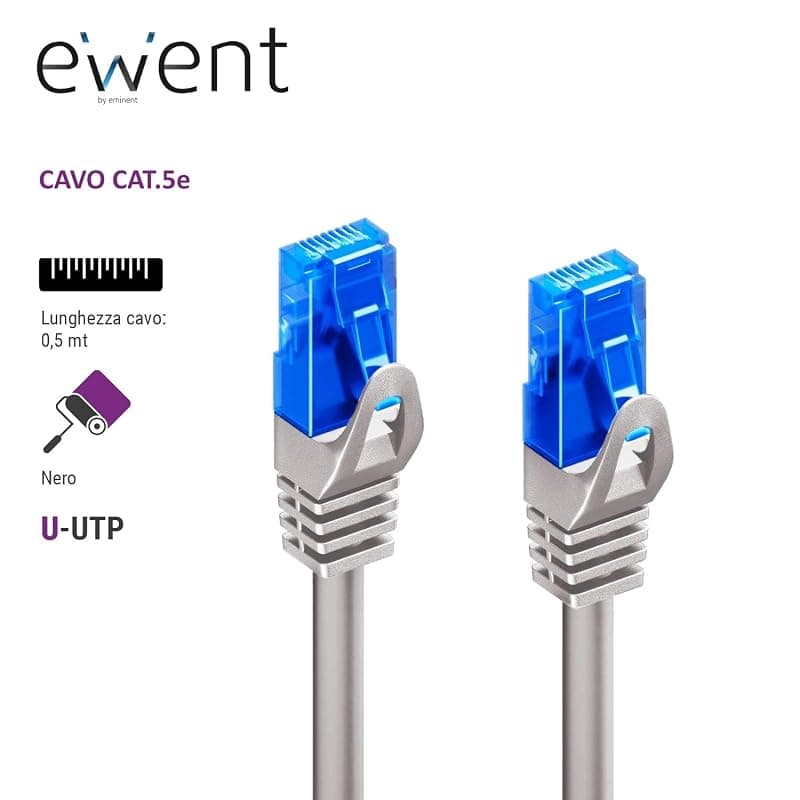 Ewent EW-5U-005 - Cavo di Rete, Patch CAT 5e U/UTP, AWG 26/7, 2 Connettori RJ67, Grigio, 0,5 m, 1 Pezzo — miniatura 2