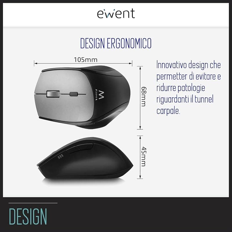 Ewent Mouse Ottico Wireless 2400DPI Doppio Ricevitore EW3245 — miniatura 4