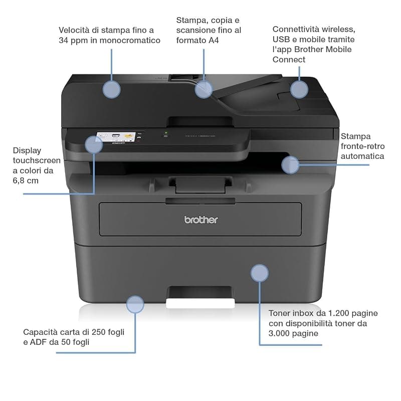 Brother DCPL2660DW, Multifunzione Laser Monocromatica (B/N), 32 ppm — miniatura 2