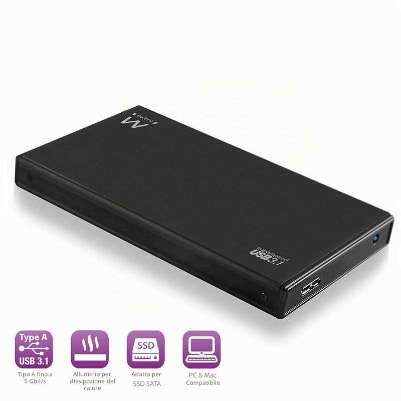 Ewent EW7032 - Disco Duro SATA USB 3.1"Gen1 Alloggiamento SSD in alluminio 6,35 cm (2,5 pollici), nero — miniatura 2