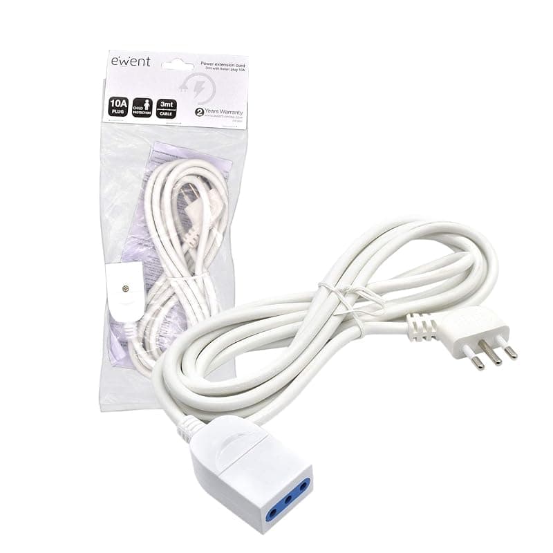 Ewent EW3800 - Prolunga elettrica bianca 3mt, spina Italiana 10A 90° salvaspazio, presa cavo H05VV-F 3x0,75mm2 con protezione bambini — miniatura 3