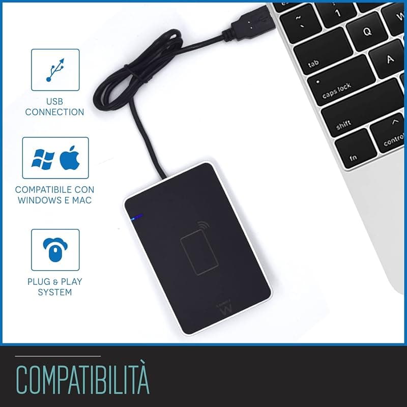Ewent EW1053 Lettore RFID e NFC per Carta d'identità Elettronica CIE 3.0 per accedere a ANPR, INPS, INAIL, Agenzia Entrate e siti della P.A. - Colore Nero — miniatura 3