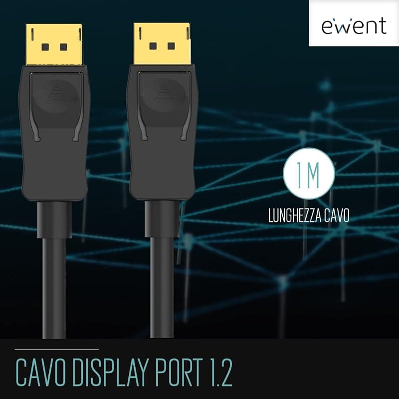 Ewent EC1400, Cavo Display Port 1.2, Risoluzione 4K e 3D con Audio Digitale, Compatibilità Universale, Supporta 3D, Lunghezza 1 m, Colore Nero, Cavo per Monitor — miniatura 2