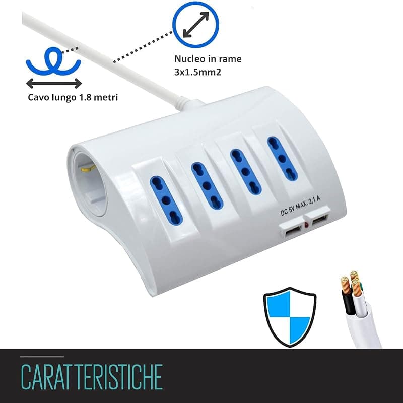 Ewent Multipresa da Scrivania 4 Prese ITA 2 ITA/Schuko - 2 USB EW3934 — miniatura 5