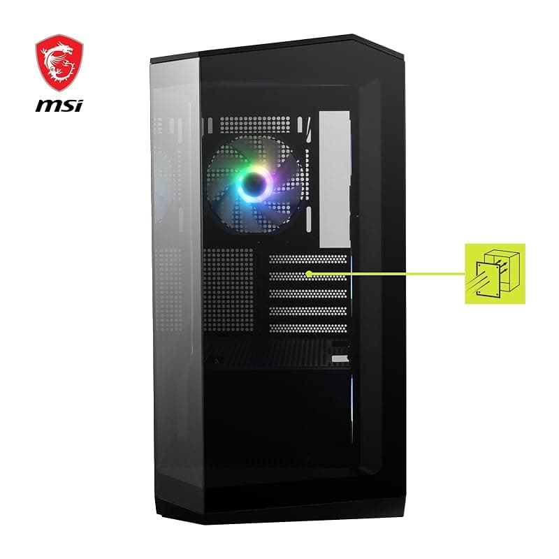 MSI MAG PANO M100R PZ Micro-ATX Case - 3 ventole ARGB da 120 mm e 1 ventola ARGB da 120mm, supporto per GPU, filtri antipolvere, spazio per il routing dei cavi di 33 mm, USB — miniatura 2