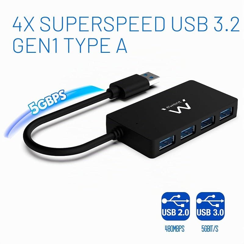 Ewent EW1136 Hub USB 3.0 4 Porte per la Trasmissione di Dati, Hub USB Multiporta sottile con connettore DC per Alimentazione esterna, Velocità di trasferimetno 5 Gbps — miniatura 6