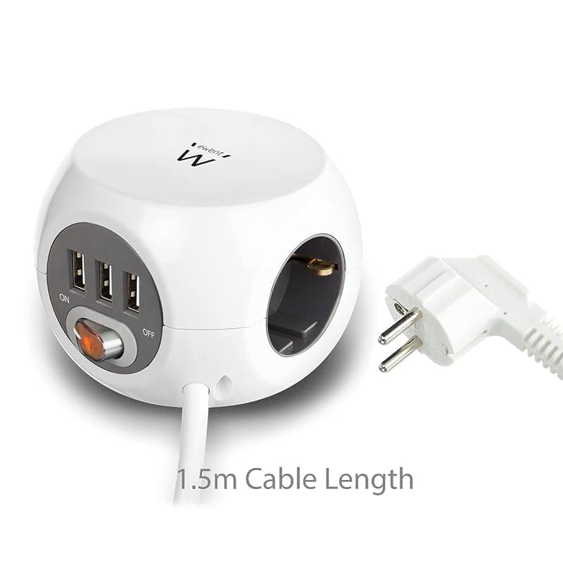 Ewent EW3939 - Power Block (Cube) con 3 prese e 3 porte USB, cavo da 1,5 m, colore: Bianco/Bianco — miniatura 5