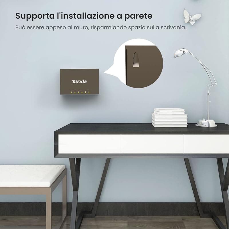 Tenda Switch TEF1005D Fast Ethernet 5 Porte 10/100Mbps con i Fori per Appendere a Parete, Plug And Play, Struttura in Acciaio, Protezione dai Fulmini, Grigio — miniatura 6