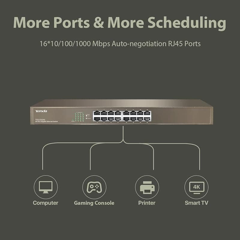 Tenda TEG1016G Switch No Administrado Gigabit Ethernet (10/100/1000) Azul 1U — miniatura 5
