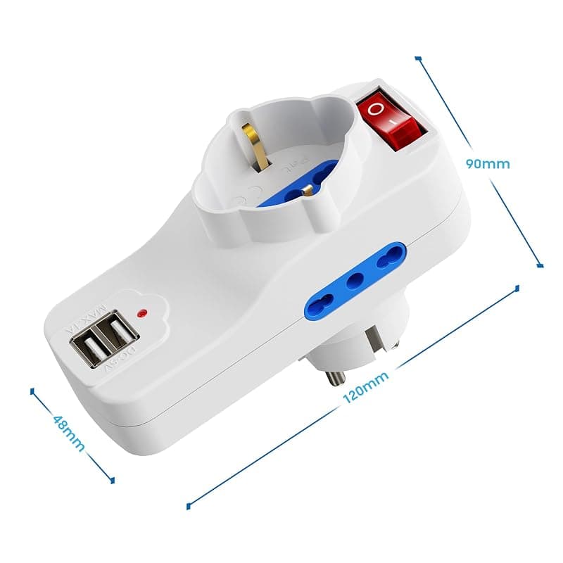 Ewent Adattatore Elettrico 3 Prese 2P USB-A Schuko 16A EW1194 — miniatura 7