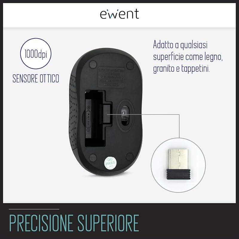 Ewent Mouse Ottico Wireless 1000DPI Nero EW3223 — miniatura 2