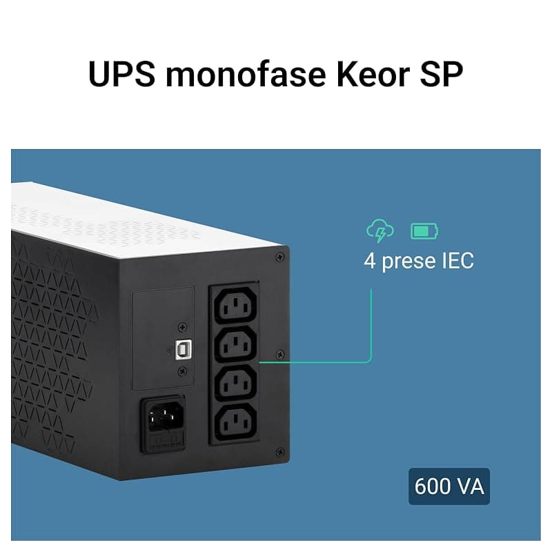 Bticino Legrand LG-310180 UPS Monofase Gruppo di Continuità per PC, con Tecnologia Line Interactive, VI Keor SP 600VA, Autonomia fino a 10 Minuti, 6 Prese IEC e Presa USB HID — miniatura 5