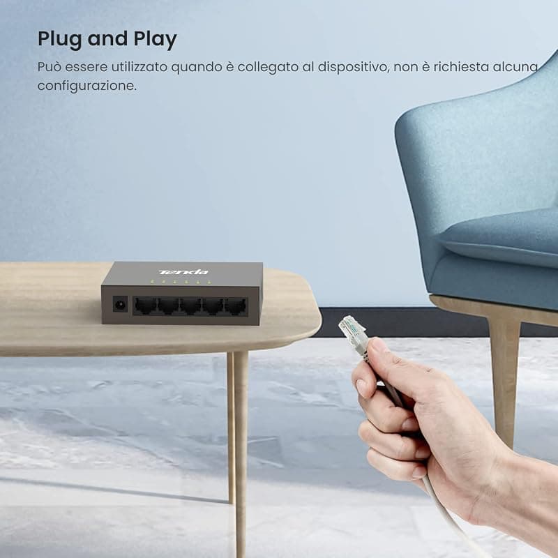Tenda Switch TEF1005D Fast Ethernet 5 Porte 10/100Mbps con i Fori per Appendere a Parete, Plug And Play, Struttura in Acciaio, Protezione dai Fulmini, Grigio — miniatura 5