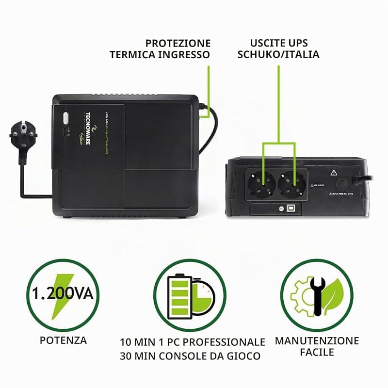 Tecnoware Ups Era Plus Active 1200va 840w 2xschuko Fgceraplat1202sch — miniatura 3