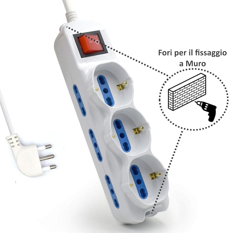 Ewent EW3928 Ciabatta Elettrica Multipresa a 9 Posti - con 3 Prese Universali Italiane e Schuko, 6 Bivalenti 10/16A Italiane - Spina Italiana 16A - Cavo 1.5 m — miniatura 8
