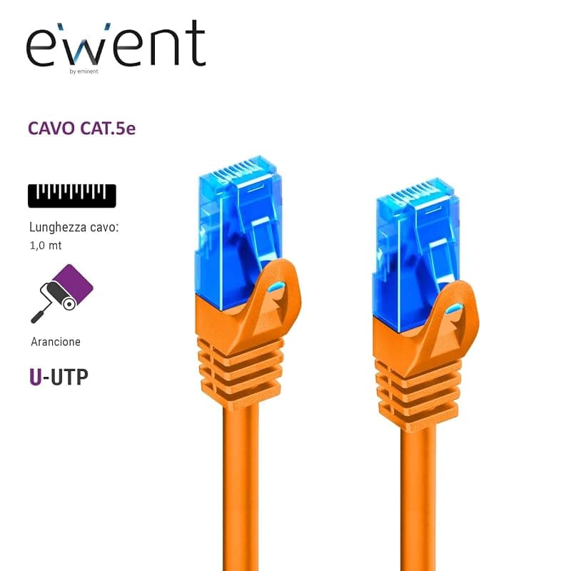 Ewent EW-5U-010O EW-5U-010O - Cavo di Rete, Patch CAT 5e U/UTP, AWG 26/7, 2 Connettori RJ79, Arancione, 1 m, 1 Pezzo — miniatura 2
