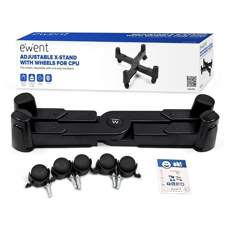 Ewent Supporto Regolabile per CPU con Ruote, Larghezza Fino a 25 cm, Capacità di Carico 25 kg, con Ruote Blocabili, Colore Nero - EW1292 — miniatura 3