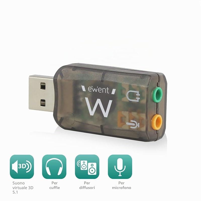 Ewent EW3751 Scheda Audio Esterna USB 2.0 a 3.5mm, Audio Virtual 5.1 Adattatore Audio per Windows, Ingresso Microfono e Uscita Cuffie/Speaker — miniatura 2