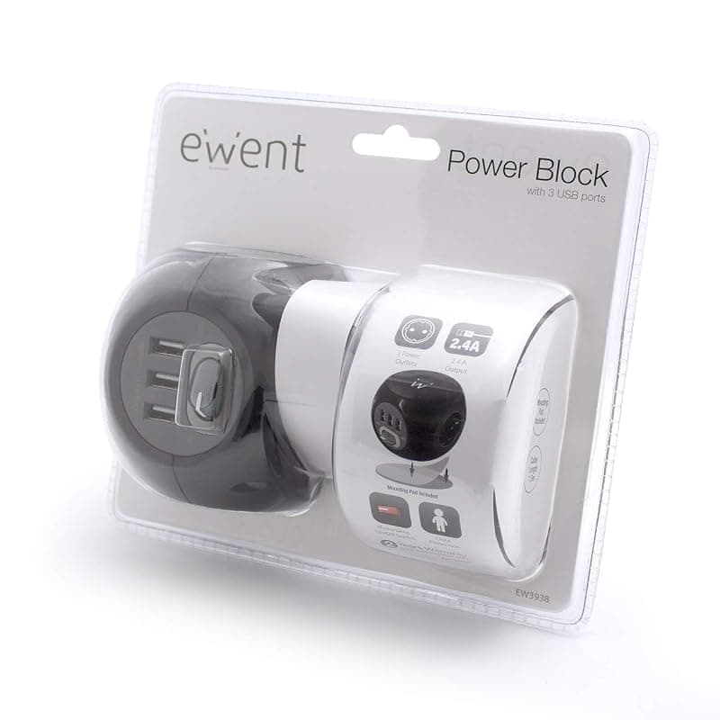Ewent EW3938 Multipresa Ciabatta elettrica da tavolo 3 prese schuko + 3 prese USB 2.4A, cavo 1.5m spina schuko, nera — miniatura 6