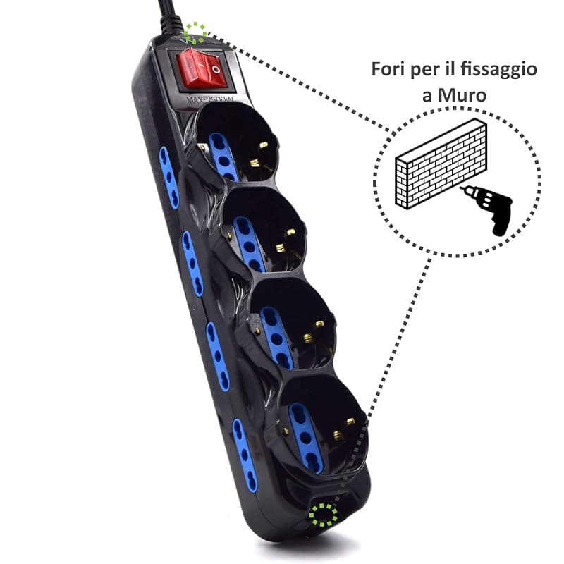 Ewent EW3855 Multipresa Elettrica 12 posti 4 polivalenti (Schuko 10/16A) e 8 bivalenti ITA 10/16A, Spina 16A, cavo 1.5 mt, colore nero — miniatura 8