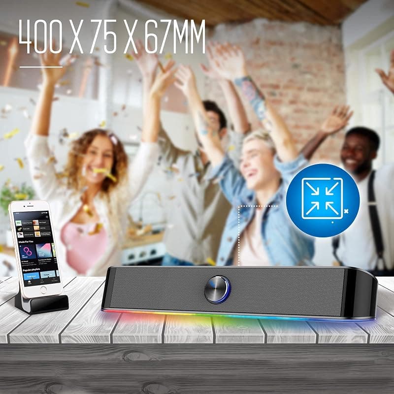 Ewent EW3525 Speaker Soundbar cablati e Bluetooth Illuminata RGB, Casse per PC 12W, Speakers Bluetooth, Altoparlanti Stereo con Illuminazione RGB regolabile, Alimentazione USB — miniatura 7