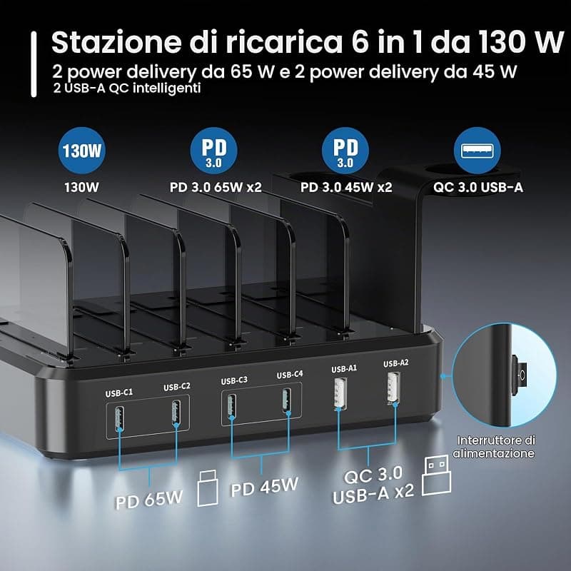 Ewent Docking USB Charging 130W 6-USB Port EW1335 — miniatura 3
