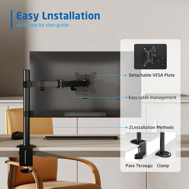 Ewent EW1510 Braccio Singolo Monitor,Supporto Singolo per PC a Schermo Piatto,Staffa Di Supporto Tv/Monitor 13-27 Pollici,Altezza e Inclinazione Regolabili e Rotazione, con — miniatura 6