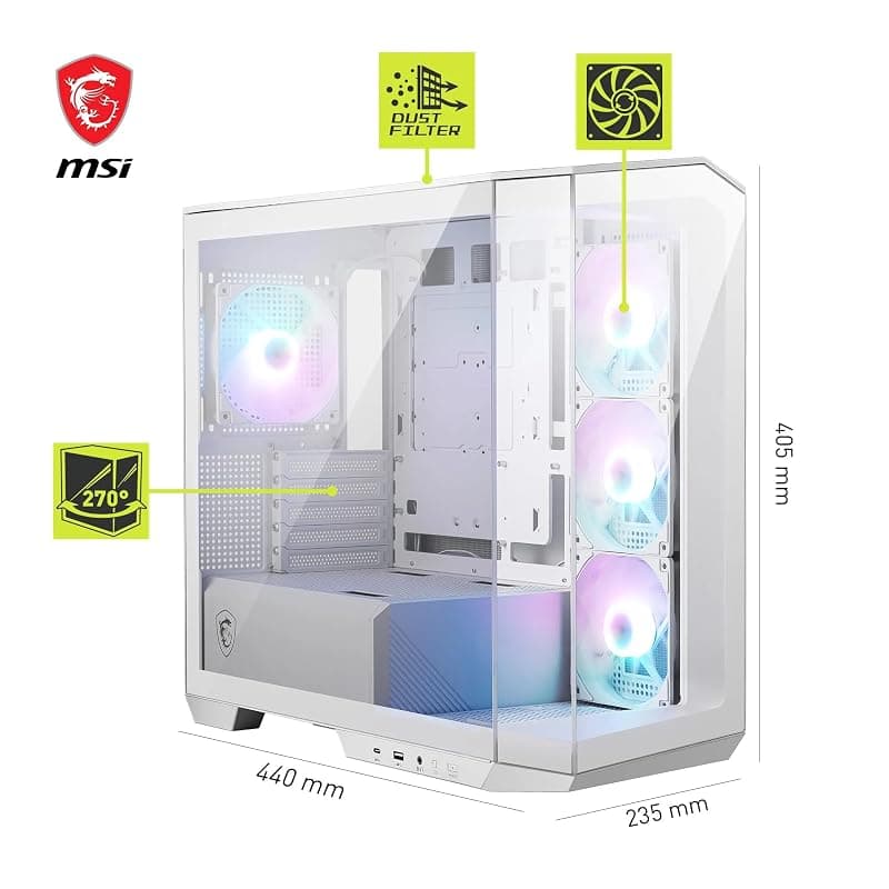 MSI Case Micro-ATX MID-Tower Mag Pano M100RW Bianco Argb No Alim 306-7G24W24-809 — miniatura 3
